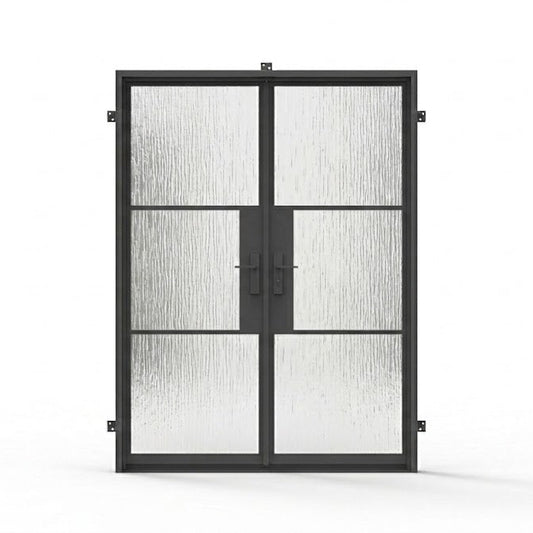 Light 3 - Double - Rain Glass | Steel French Doors