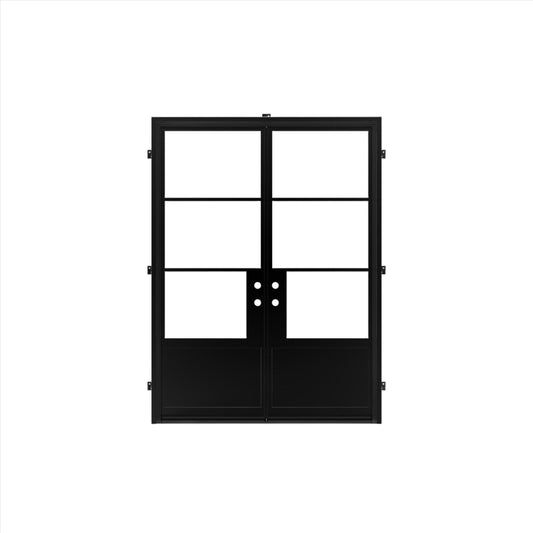 Pre-Order: Light 3 - Double + Kickplate | Steel French Doors (Ships 16-18 Weeks)