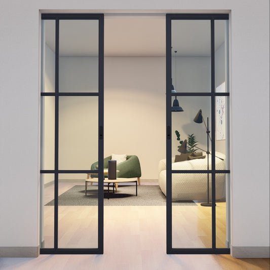 Pre-Order: Light 6 Interior - Double Pocket Door | Steel Pocket Doors (Ships 16-18 Weeks)