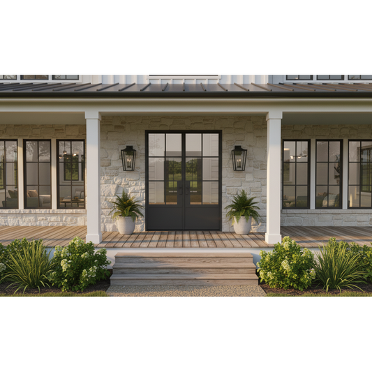 Light 6 - Double w/ Kickplate | Steel French Doors