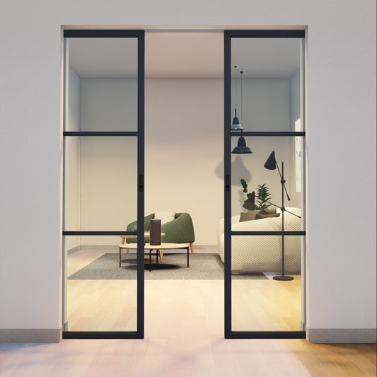 Pre-Order: Light 3 Interior - Double Pocket Door | Steel Pocket Doors (Ships 16-18 Weeks)
