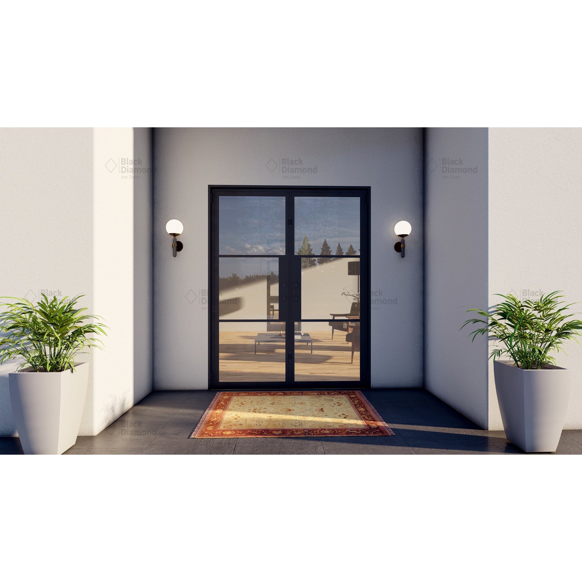 Light 3 - Double-Steel French Doors-Black Diamond Iron Doors