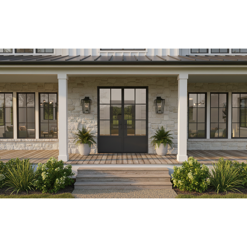Light 3 - Double w/ Kickplate | Steel French Doors