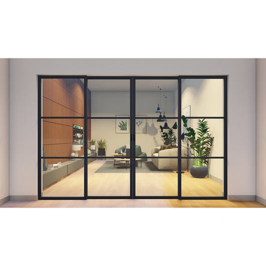 Pre-Order: Light 3 Interior Sliding - 2 Slide +2 Fixed | Steel Interior Doors (Ships 16-18 Weeks)
