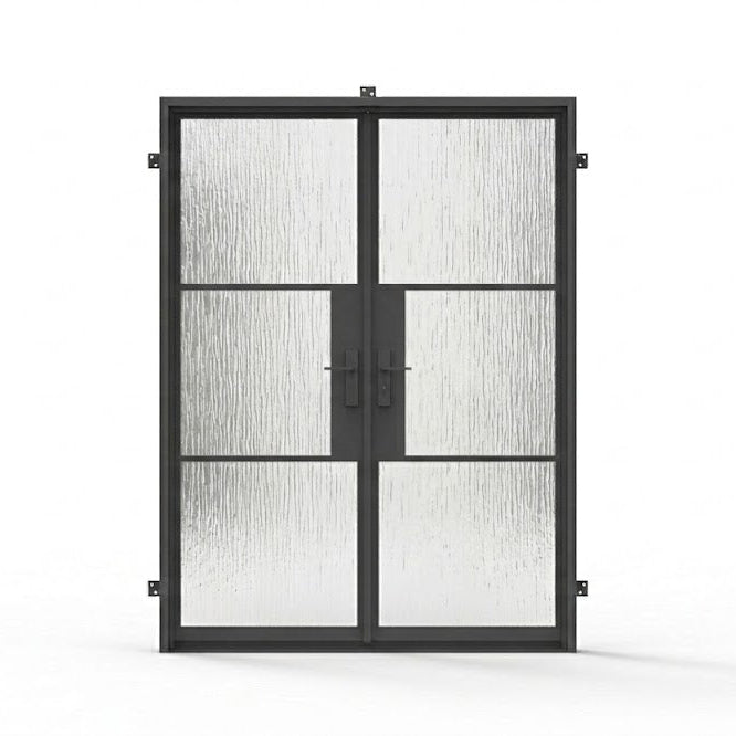 Light 3 - Double - Rain Glass | Steel French Doors