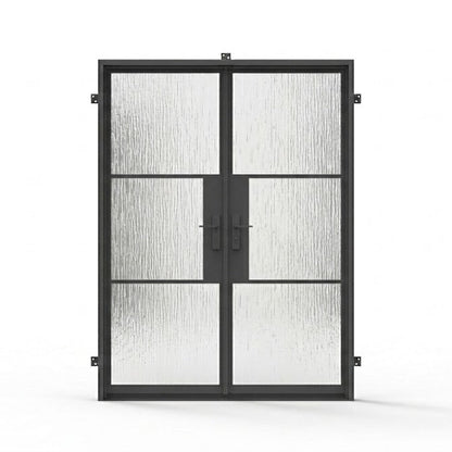 Light 3 - Double - Rain Glass | Steel French Doors