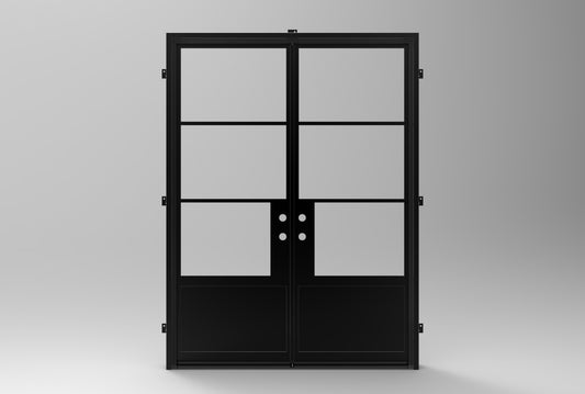 Light 3 - Double w/ Kickplate | Steel French Doors