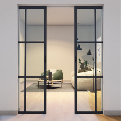 Pre-Order: Light 6 Interior - Double Pocket Door | Steel Pocket Doors (Ships 16-18 Weeks)