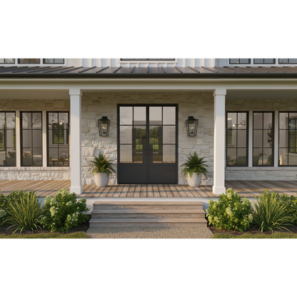 Light 3 - Double w/ Kickplate | Steel French Doors