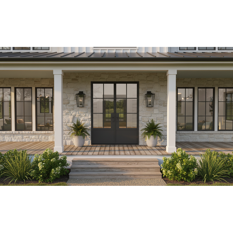 Light 6 - Double w/ Kickplate | Steel French Doors