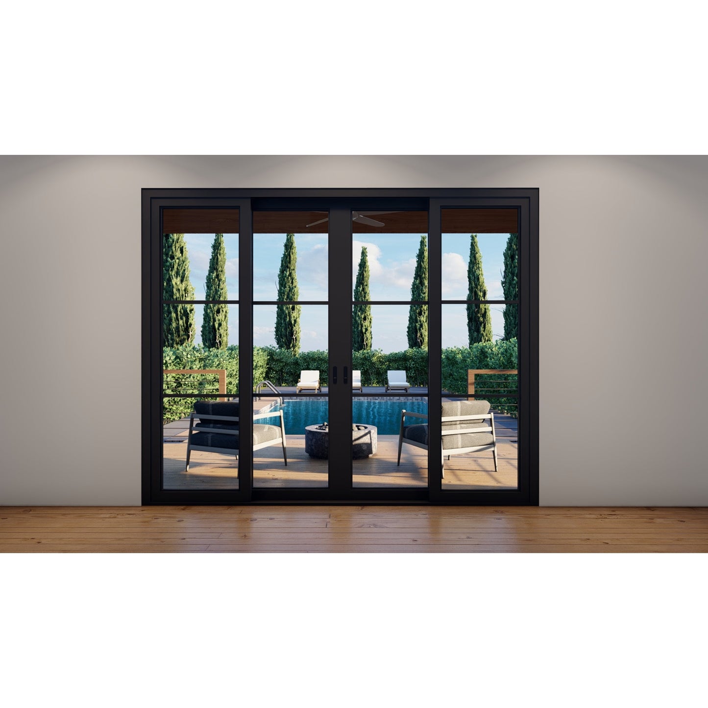Pre-Order: Light 3 - 4 Panel (Fix - 2 Sliding - Fix) | | Steel Sliding Doors (Ships 16-18 Weeks)