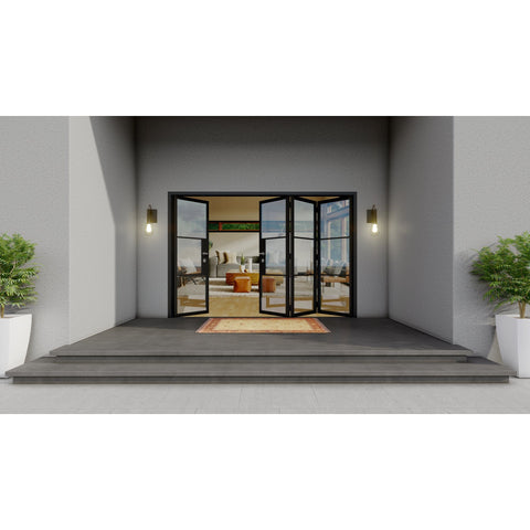 Pre-Order Light 3 - 3 + 1 Panel Bi-Fold Door-Steel Bi-Fold Doors-Black Diamond Iron Doors